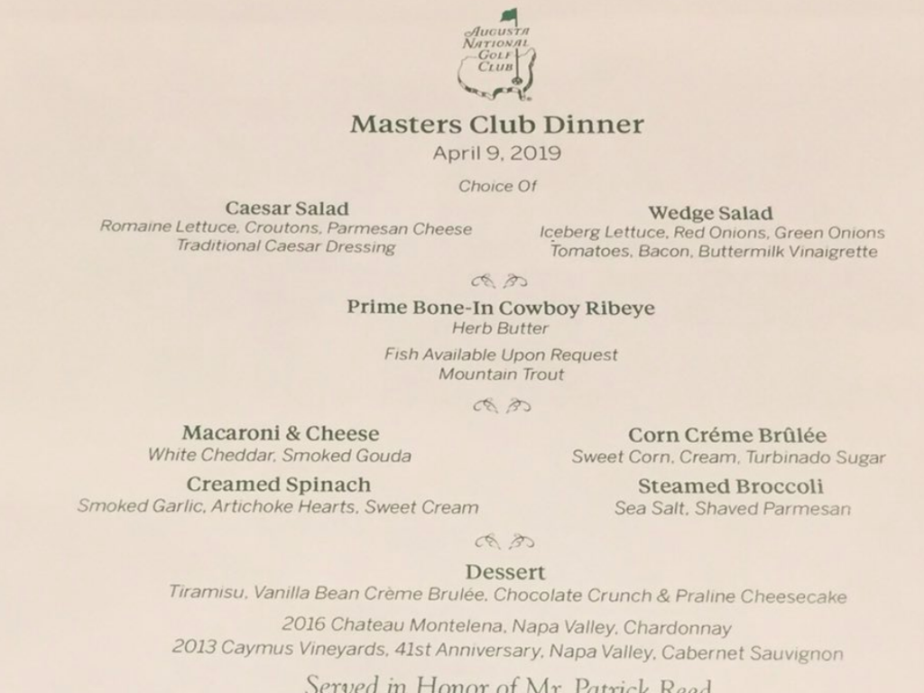 Land med statsborgerskab rødme celle Patrick Reed's Masters Champions Dinner menu revealed; A look back at all  of the menus from this decade – GolfWRX